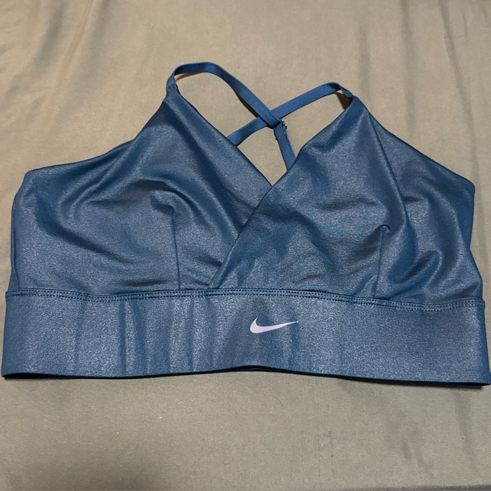 NIKE Women's Indy teal Textured Shine Light Support Sports Bra size M medium
